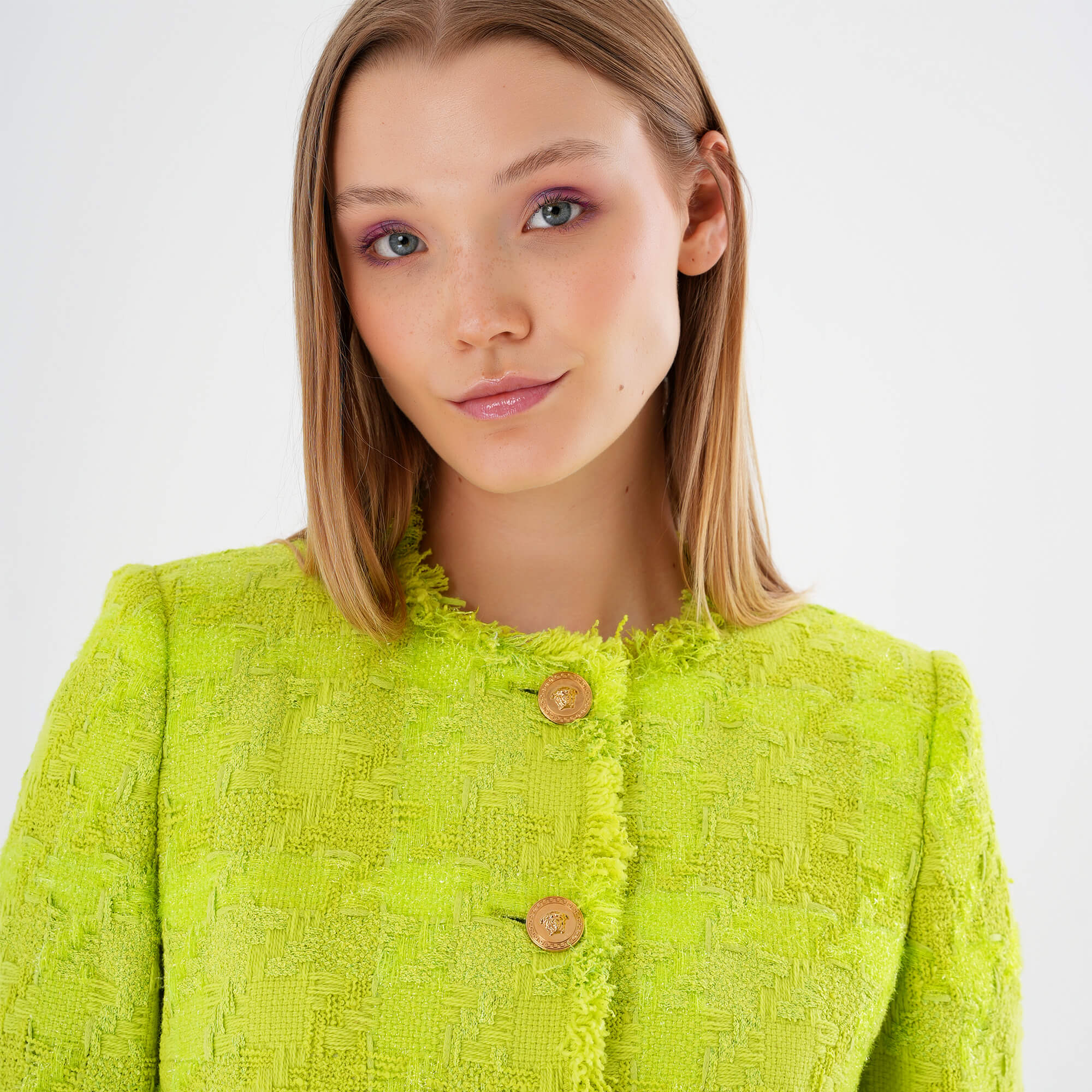 Versace - Neon Green Cropped Tweed Jacket IT42